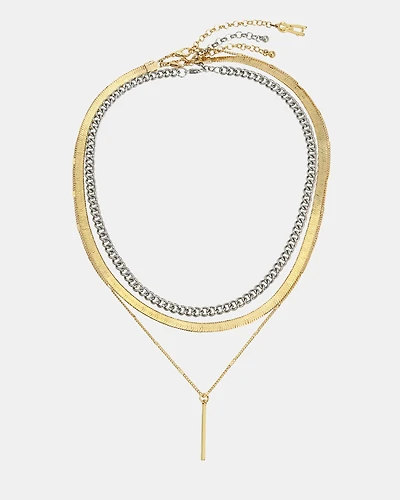 3 PIECE STICK PENDANT NECKLACE GOLD MULTI