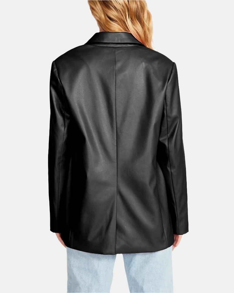 VEGAN LEATHER BOYFRIEND BLAZER BLACK