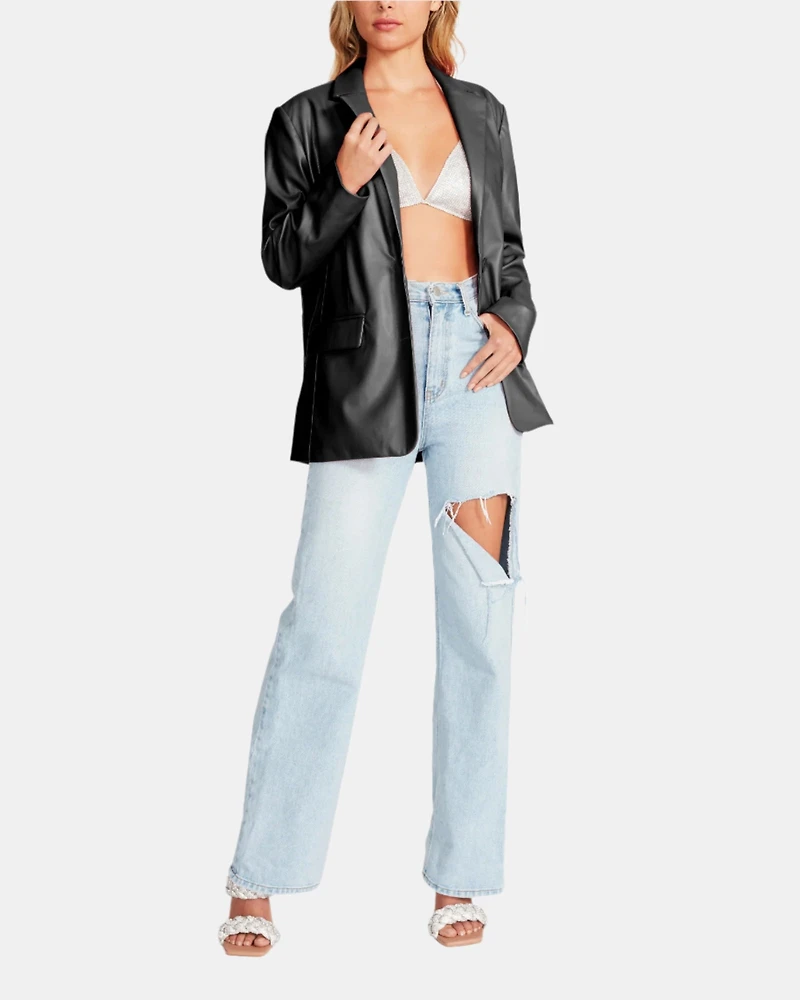 VEGAN LEATHER BOYFRIEND BLAZER BLACK
