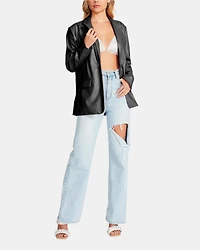 VEGAN LEATHER BOYFRIEND BLAZER BLACK