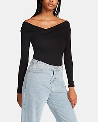 OFF SHOULDER RIB BODYSUIT BLACK
