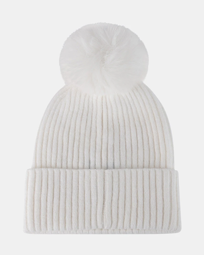 RHINESTONE RIB POM BEANIE NATURAL