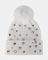 RHINESTONE RIB POM BEANIE NATURAL