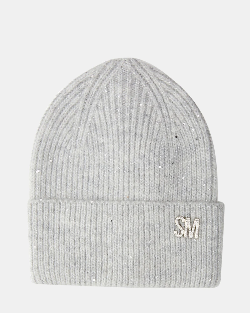 METALLIC THREAD RIB BEANIE GREY