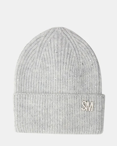 METALLIC THREAD RIB BEANIE GREY