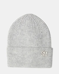 METALLIC THREAD RIB BEANIE GREY