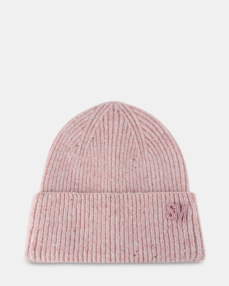 METALLIC THREAD  RIB BEANIE PINK