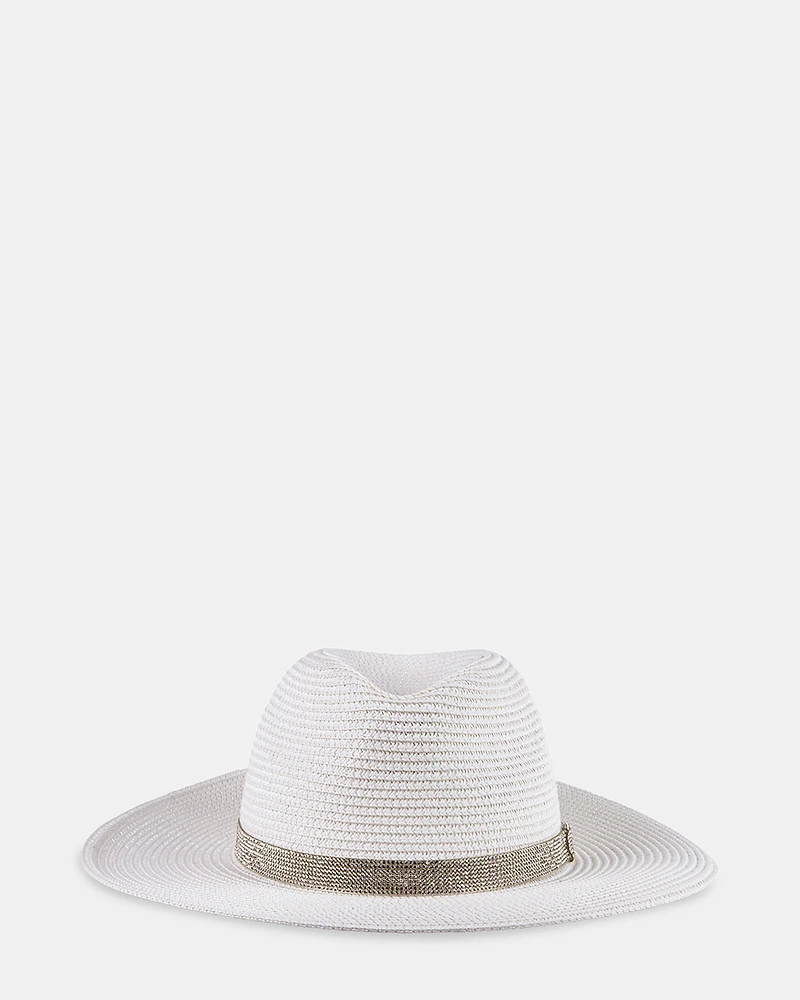 SUN HAT WITH RHINESTONE BAND WHITE