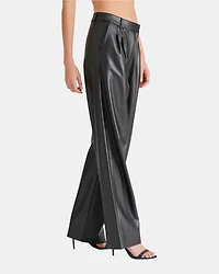 VEGAN LEATHER HIGH RISE TROUSER PANTS BLACK