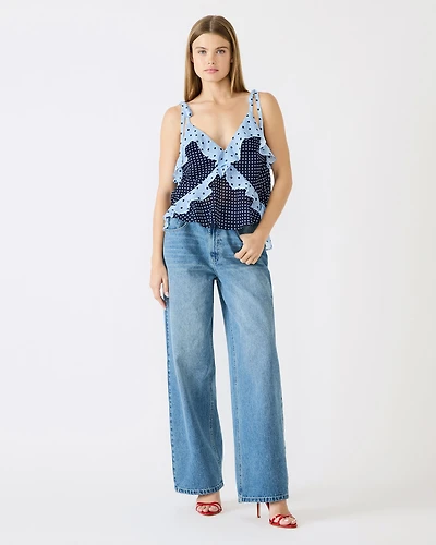 ADALINA POLKA DOT TOP NAVY