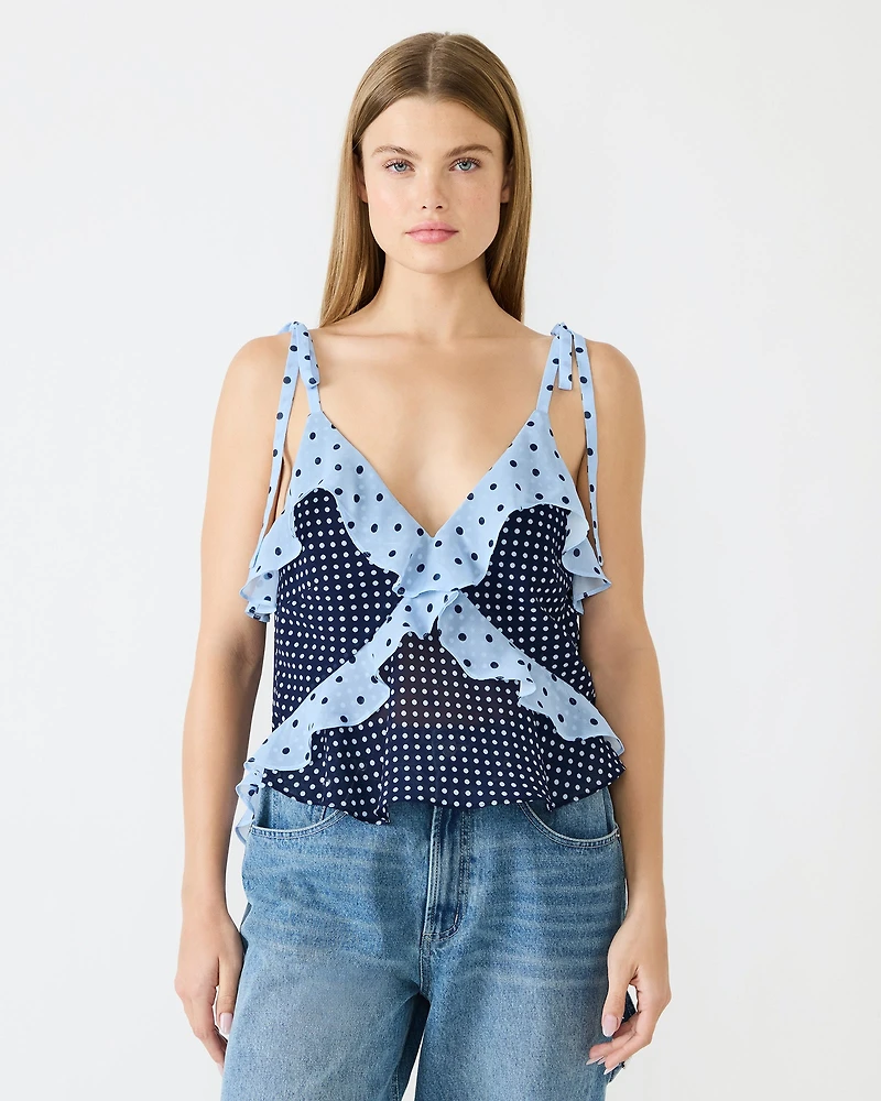 ADALINA POLKA DOT TOP NAVY