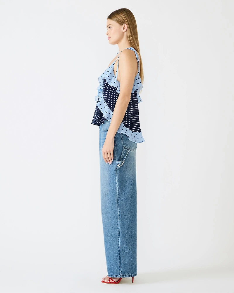 ADALINA POLKA DOT TOP NAVY