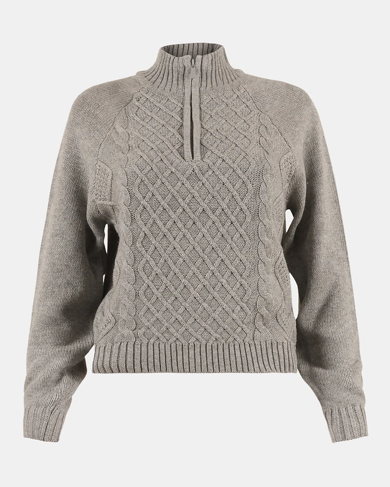 ALLY QUARTER ZIP SWEATER GREY