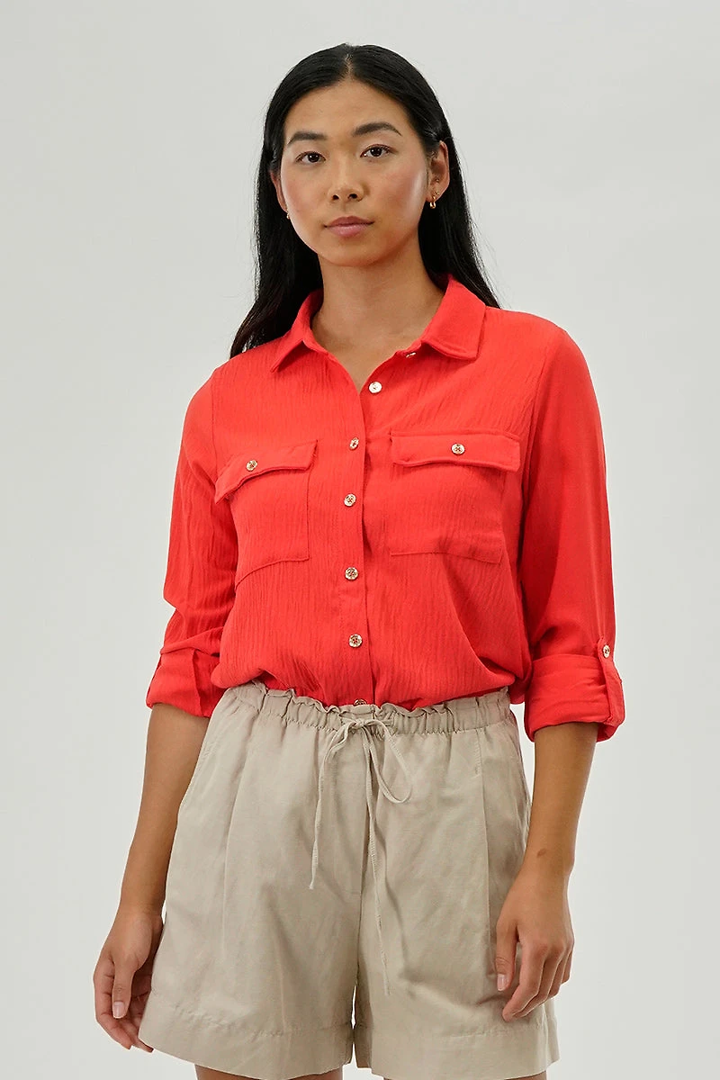 International INC Company Button Down Utility Pocket Blouse