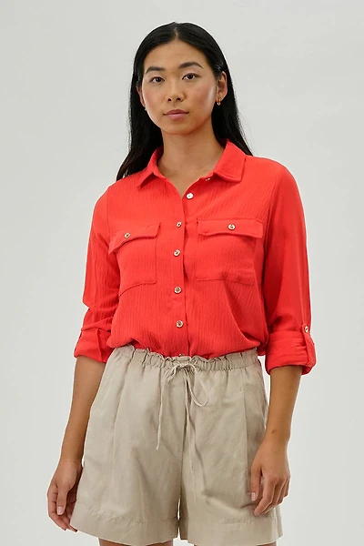 International INC Company Button Down Utility Pocket Blouse