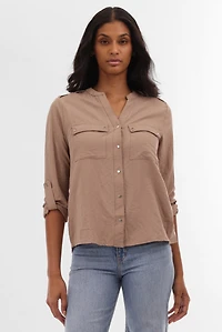 Runaway Bay Roll Up Sleeve Utility Pocket Blouse