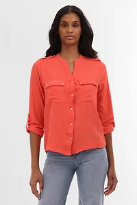 Runaway Bay Roll Up Sleeve Utility Pocket Blouse