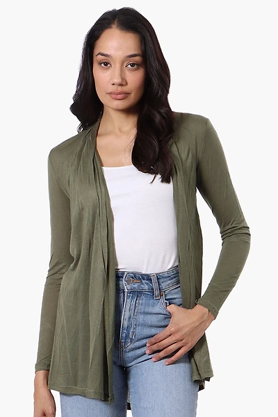 Long Sleeve Open Wrap Cardigan - Olive