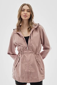 Coated Microfiber Hooded Lightweight Jacket - Pink