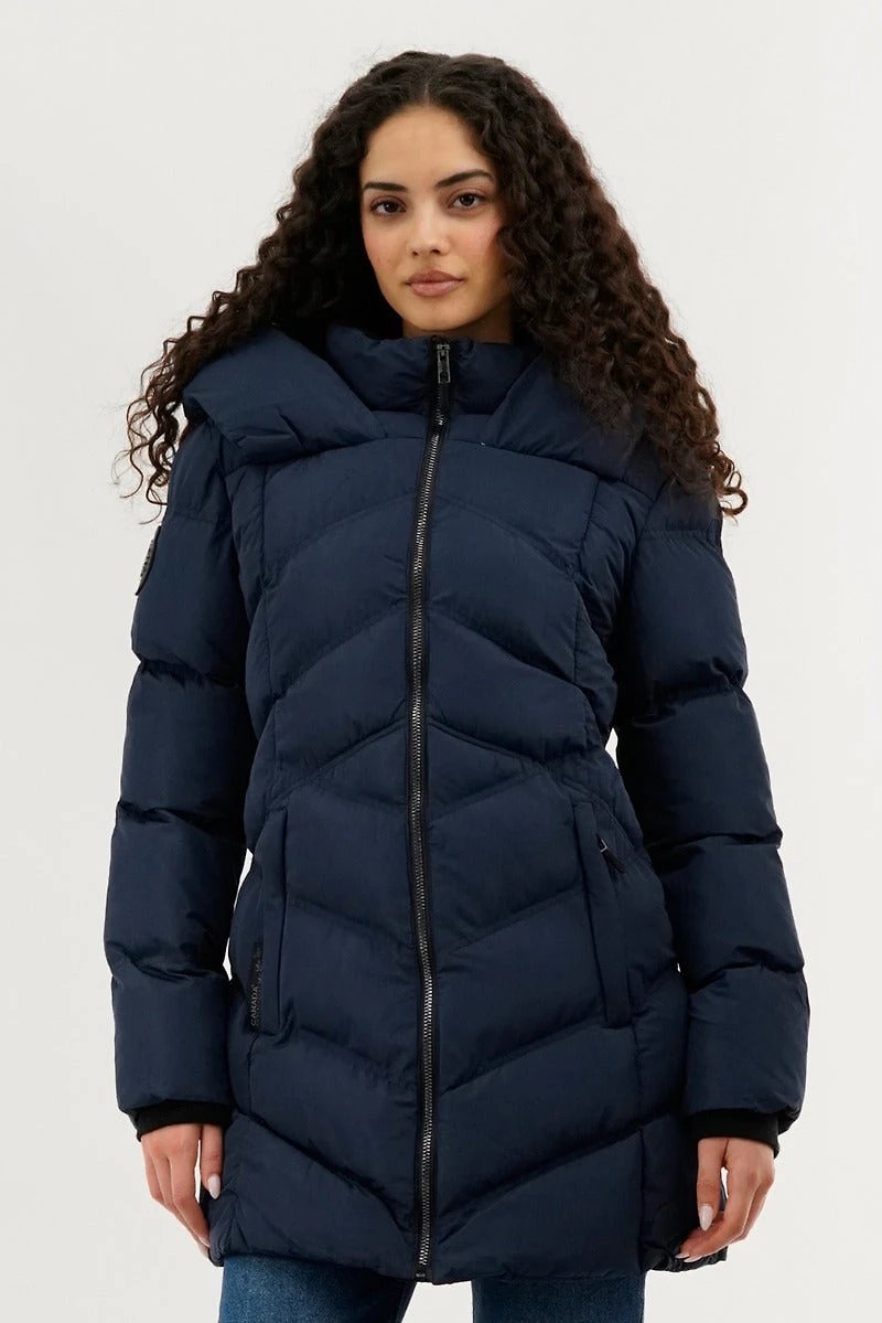 Chevron Quilted Parka Jacket - Navy
