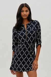 Beechers Brook Floral Tie Waist Half Zip Day Dress - Navy