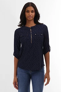International INC Company Polka Dot Half Zip Blouse - Navy
