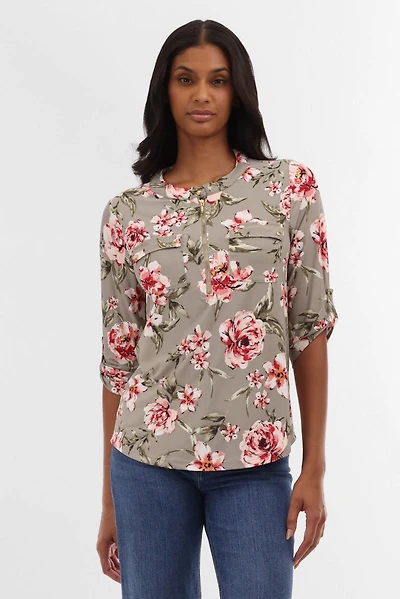 International INC Company Floral Half Zip Blouse