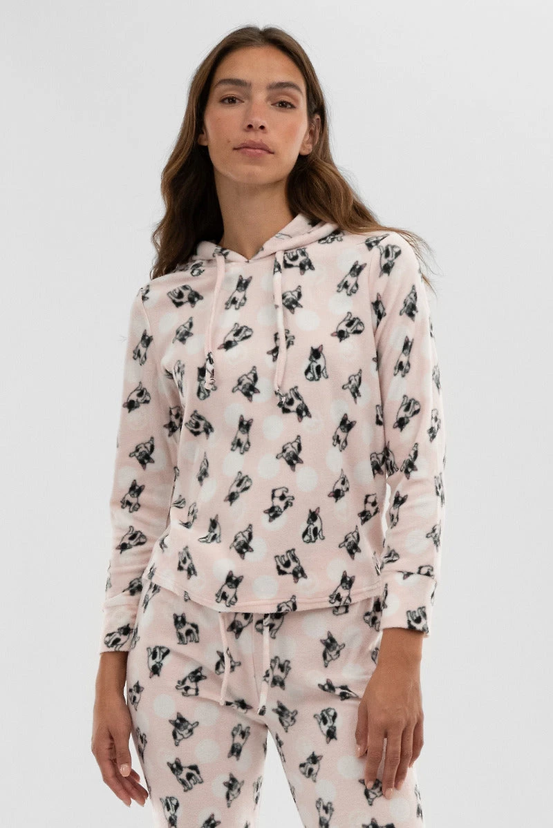 Canada Weather Gear Dog Print Hooded Pajama Top