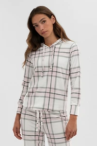 Plaid Hooded Pajama Top - Blush