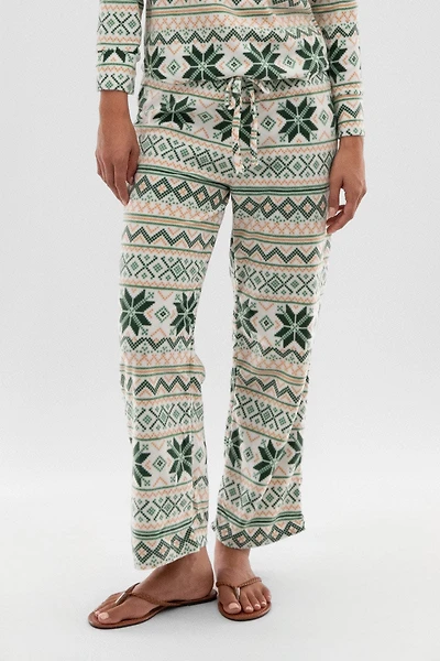 Festive Print Wide Leg Pajama Pants - White