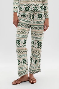 Festive Print Wide Leg Pajama Pants - White