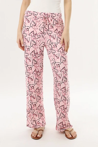 Heart Print Long Pajama Pants