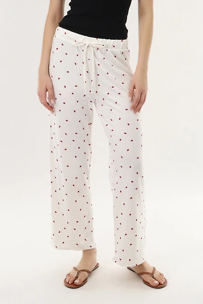 Canada Weather Gear Lady Bug Print Long Pajama Pants - White