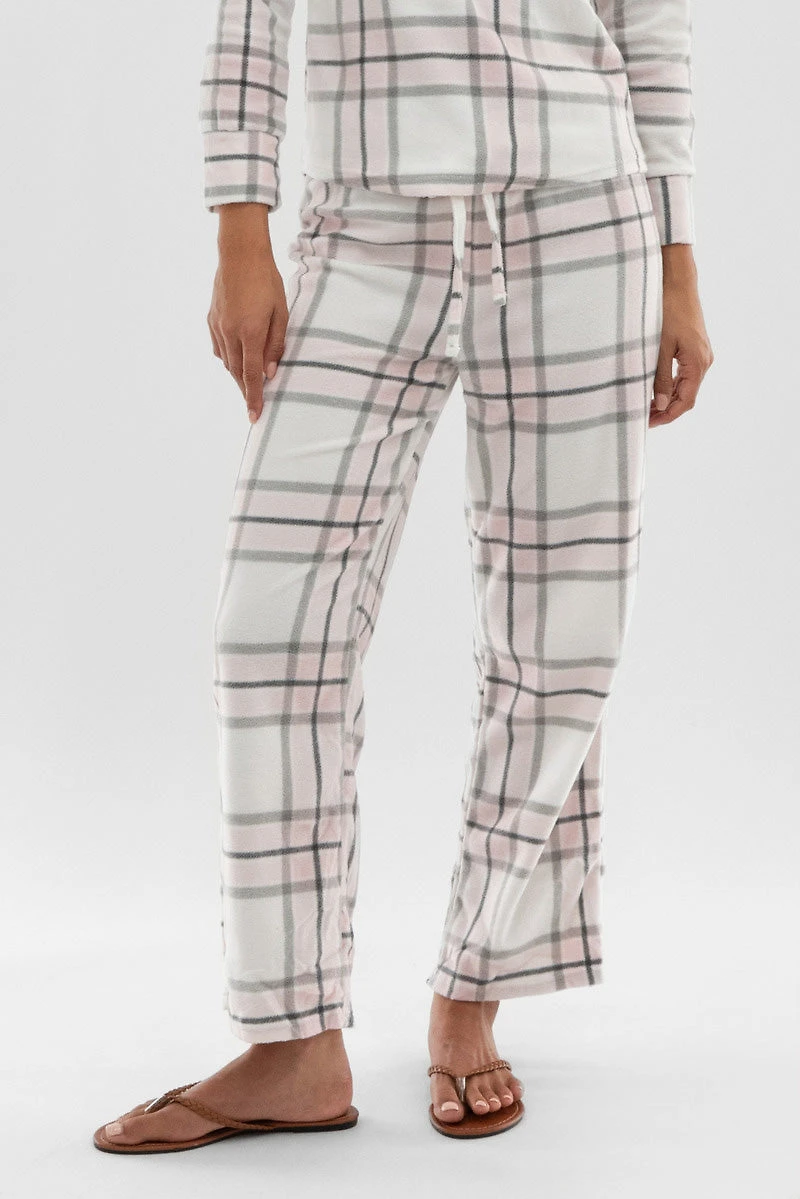 Plaid Wide Leg Pajama Pants - Blush