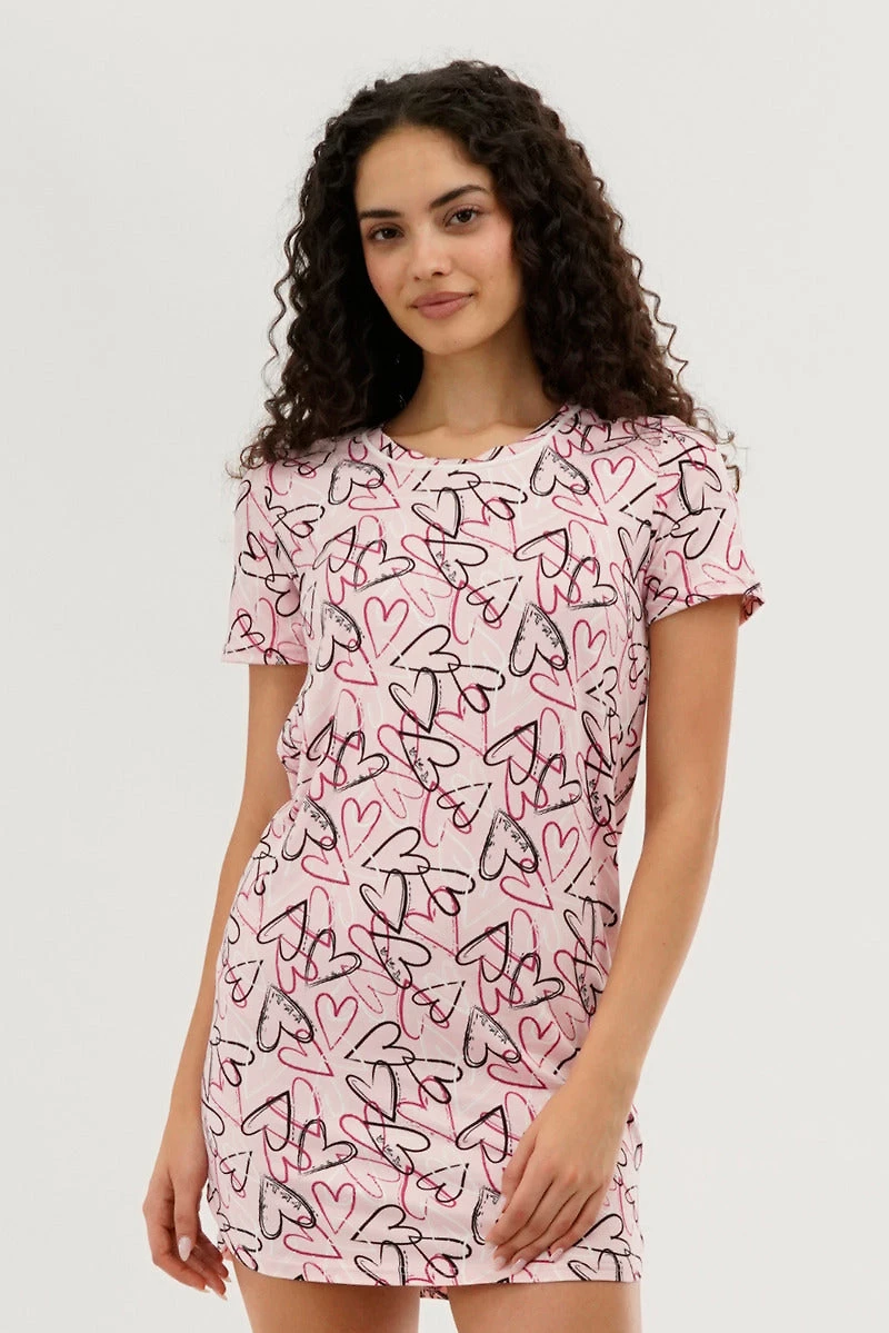 Canada Weather Gear Heart Pattern Tunic Pajama Top - Pink