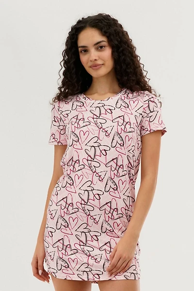 Canada Weather Gear Heart Pattern Tunic Pajama Top - Pink