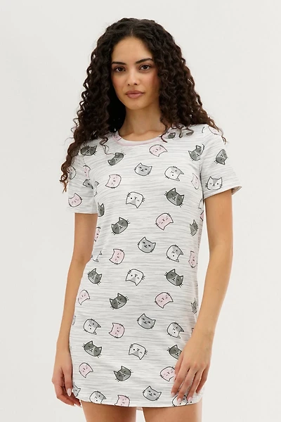 Canada Weather Gear Cat Print Tunic Pajama Top - White