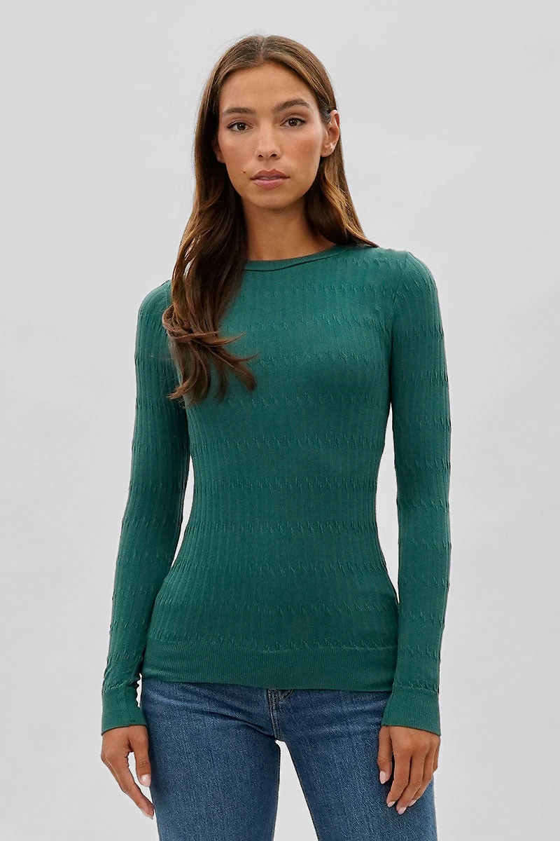 International INC Company Ribbed Crew Neck Long Sleeve Top - Green