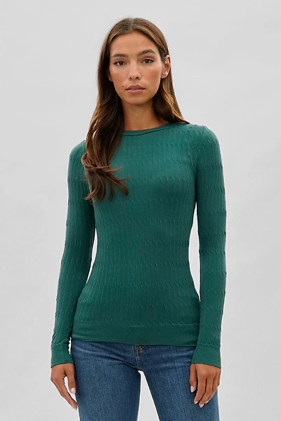 International INC Company Ribbed Crew Neck Long Sleeve Top - Green