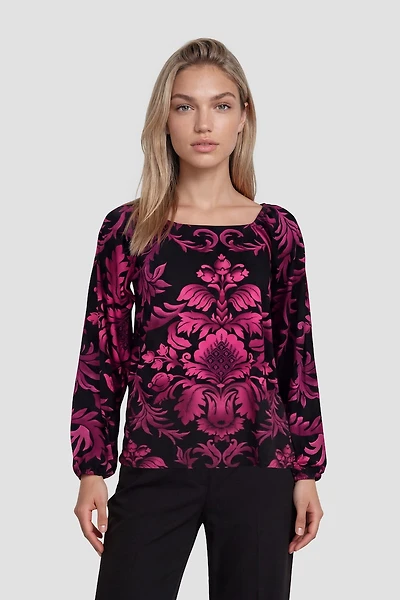 Long Sleeve Square Neck Top - Purple