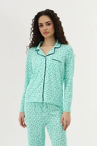 Heart Print Button Up Pajama Top