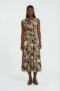 Sleeveless Printed Midi Dress - Black