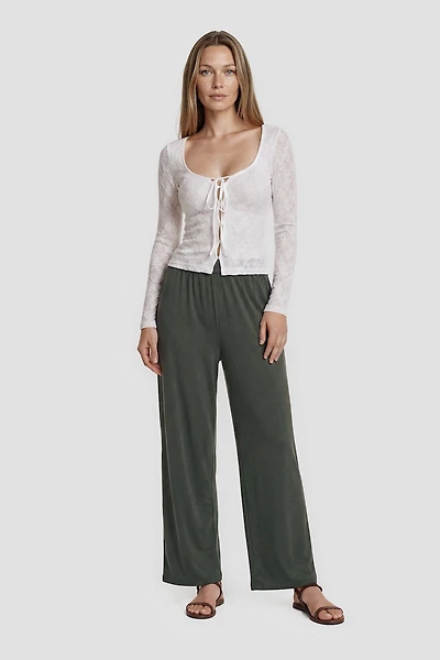 Foldover Flowy Pants - Green