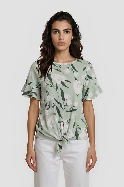 Short Sleeve Front Knot Top - Mint