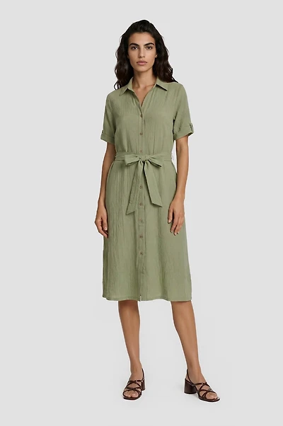 Short Sleeve Button Up Midi Dress