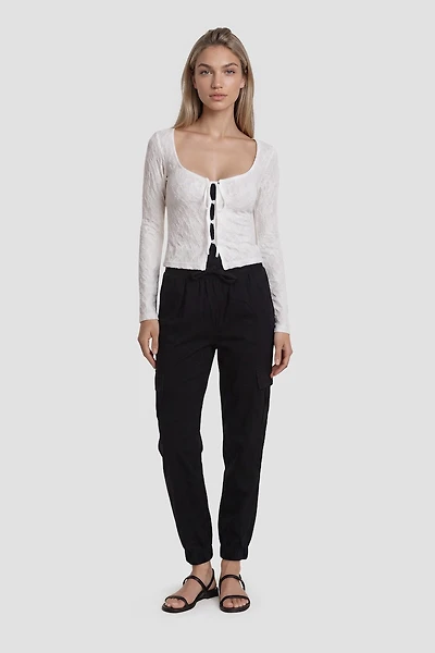 Casual Tie-Up Pants With Side Pockets - Black