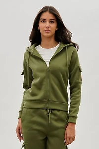 Fahrenheit Utility Pocket Zip Up Hoodie - Olive