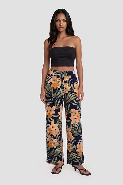 Flower Print Flowy Pants - Multi