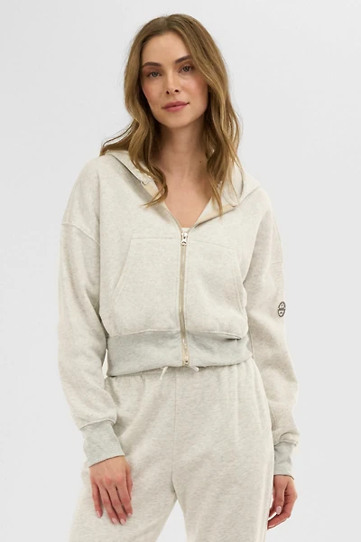 Fahrenheit Cropped Zip Up Hoodie - White
