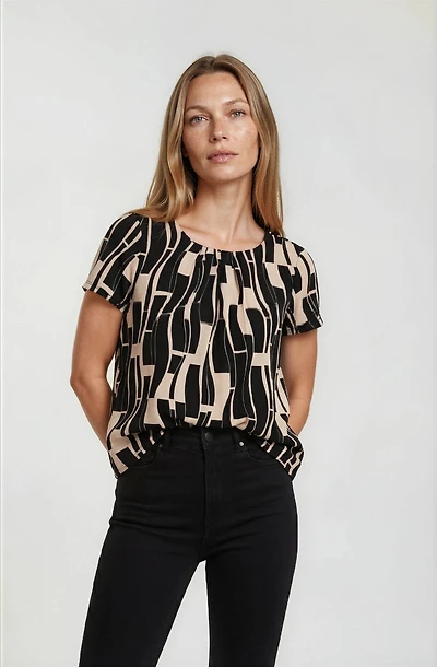 Short Sleeve Pleated Neck Top